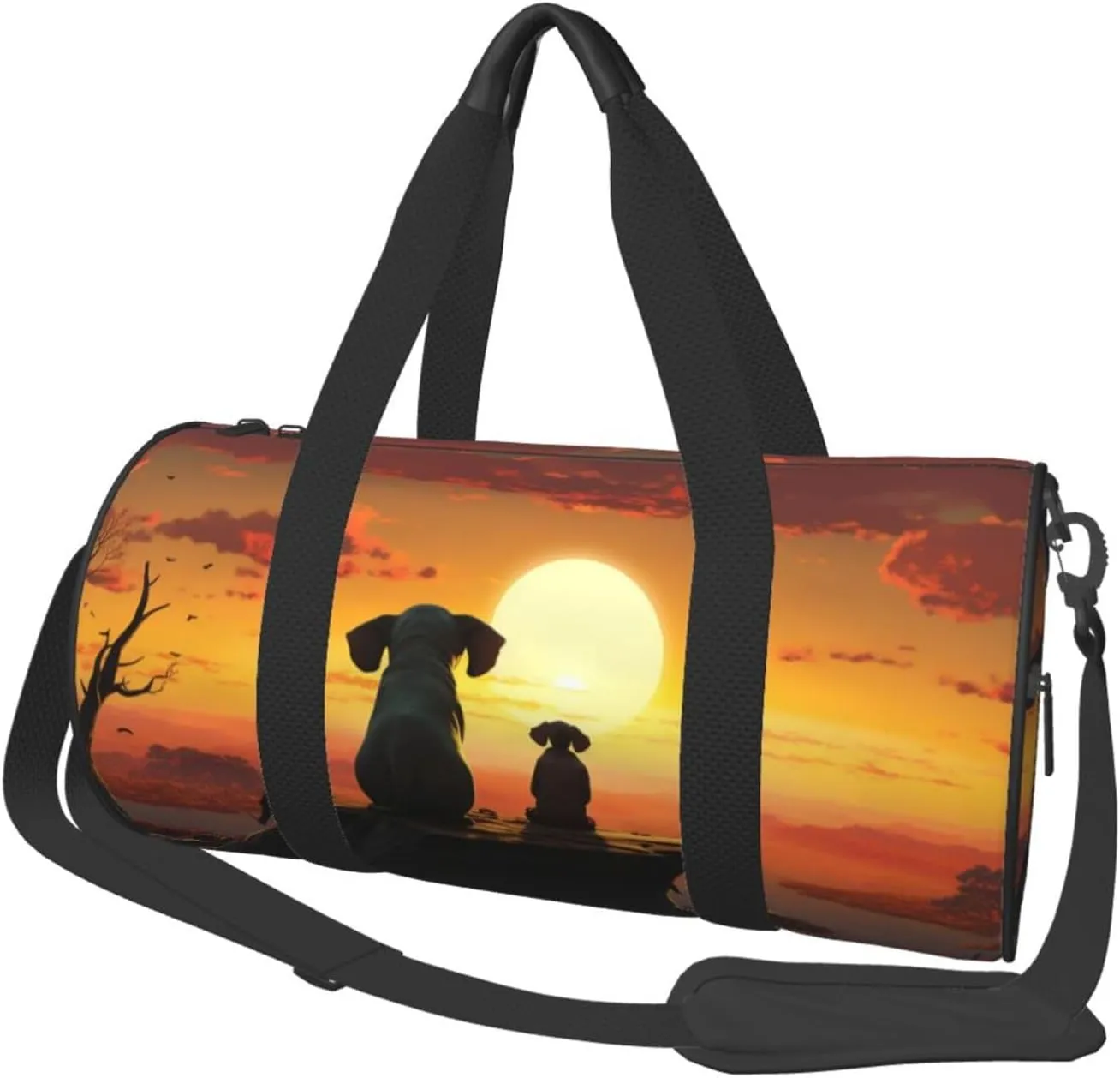 Travel Duffle Bag Lightweight Sports Gym Bag for Men Women Foldable Carry On Weekender Overnight Bag Elephant and Dog Watch The Sunset Canvas Sport Duffel Bag for Yoga Business Trip, Black, One Size