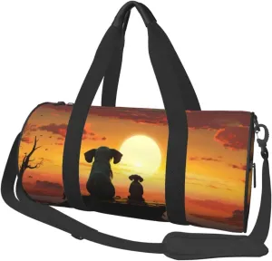 Travel Duffle Bag Lightweight Sports Gym Bag for Men Women Foldable Carry On Weekender Overnight Bag Elephant and Dog Watch The Sunset Canvas Sport Duffel Bag for Yoga Business Trip, Black, One Size