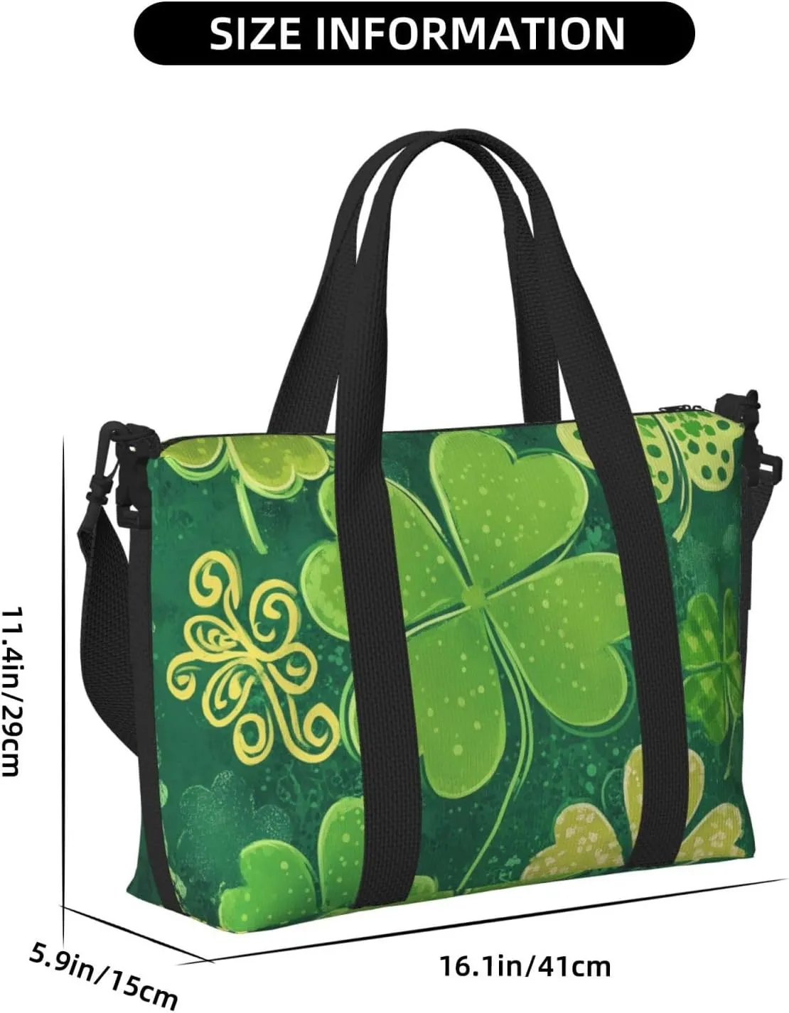 Travel Duffle Bag Patricks Day Clover Weekender Overnight Bags Luggage Bag for Women Men Waterproof Sports Gym Bag Hand Bag with Shoulder Strap