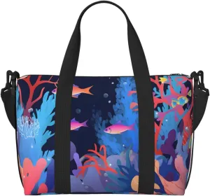 Travel Duffle Bag Sea Underwater Carol Weekender Overnight Bags Luggage Bag for Women Men Waterproof Sports Gym Bag Hand Bag with Shoulder Strap
