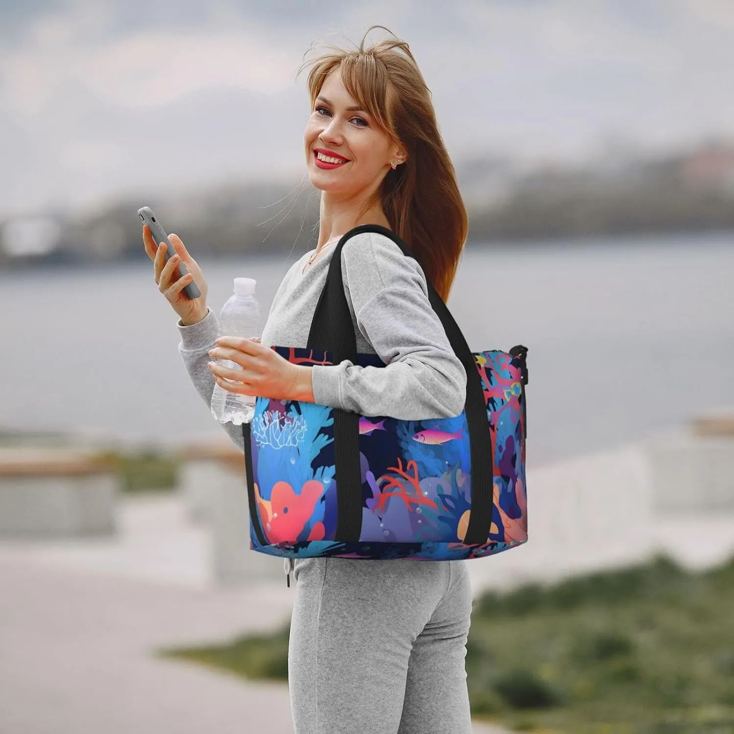 Travel Duffle Bag Sea Underwater Carol Weekender Overnight Bags Luggage Bag for Women Men Waterproof Sports Gym Bag Hand Bag with Shoulder Strap