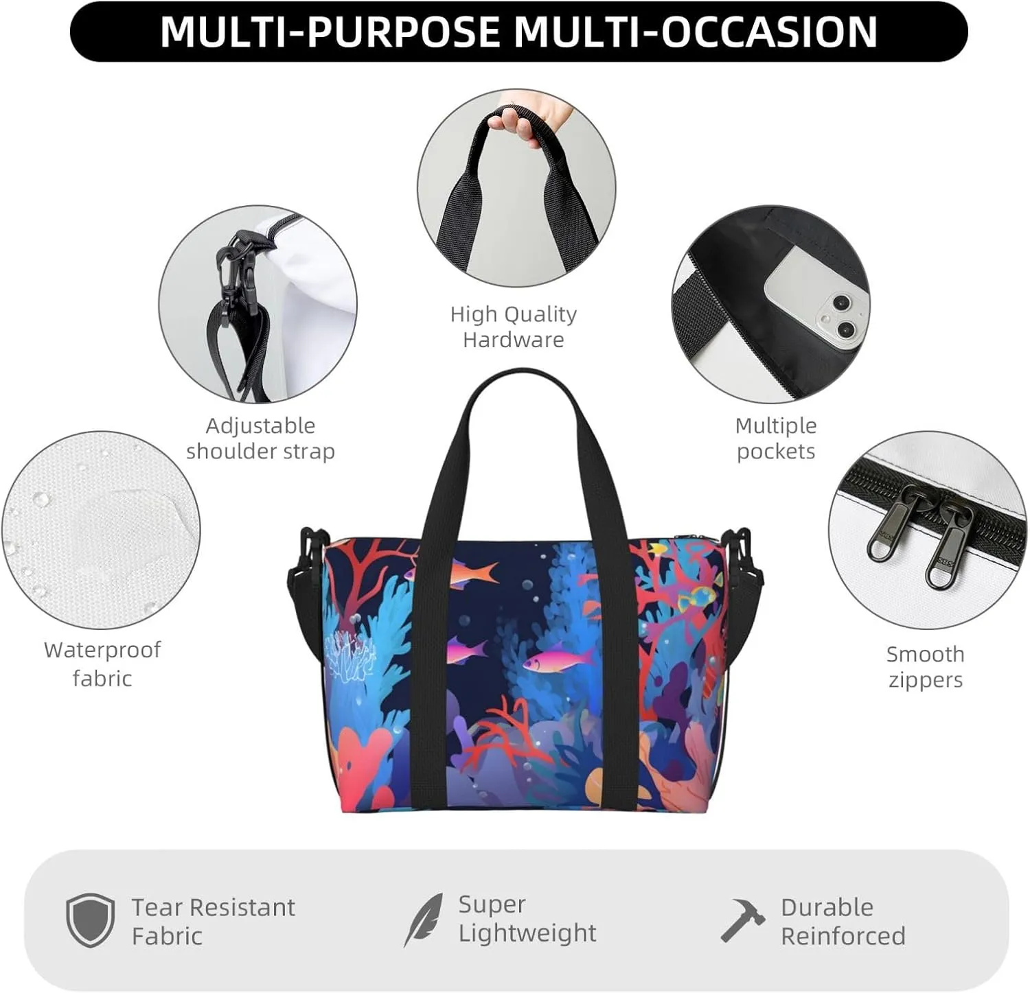 Travel Duffle Bag Sea Underwater Carol Weekender Overnight Bags Luggage Bag for Women Men Waterproof Sports Gym Bag Hand Bag with Shoulder Strap