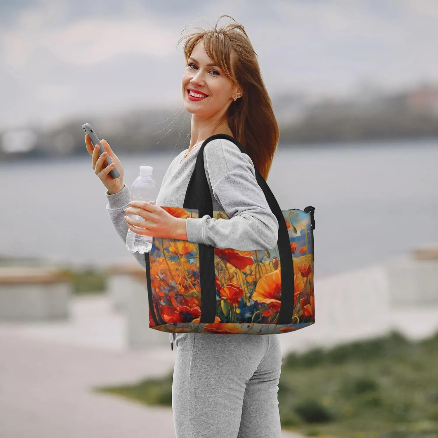 Travel Duffle Bag Watercolor Red Poppy Flower Print Weekender Overnight Bags Luggage Bag for Women Men Waterproof Sports Gym Bag Hand Bag with Shoulder Strap