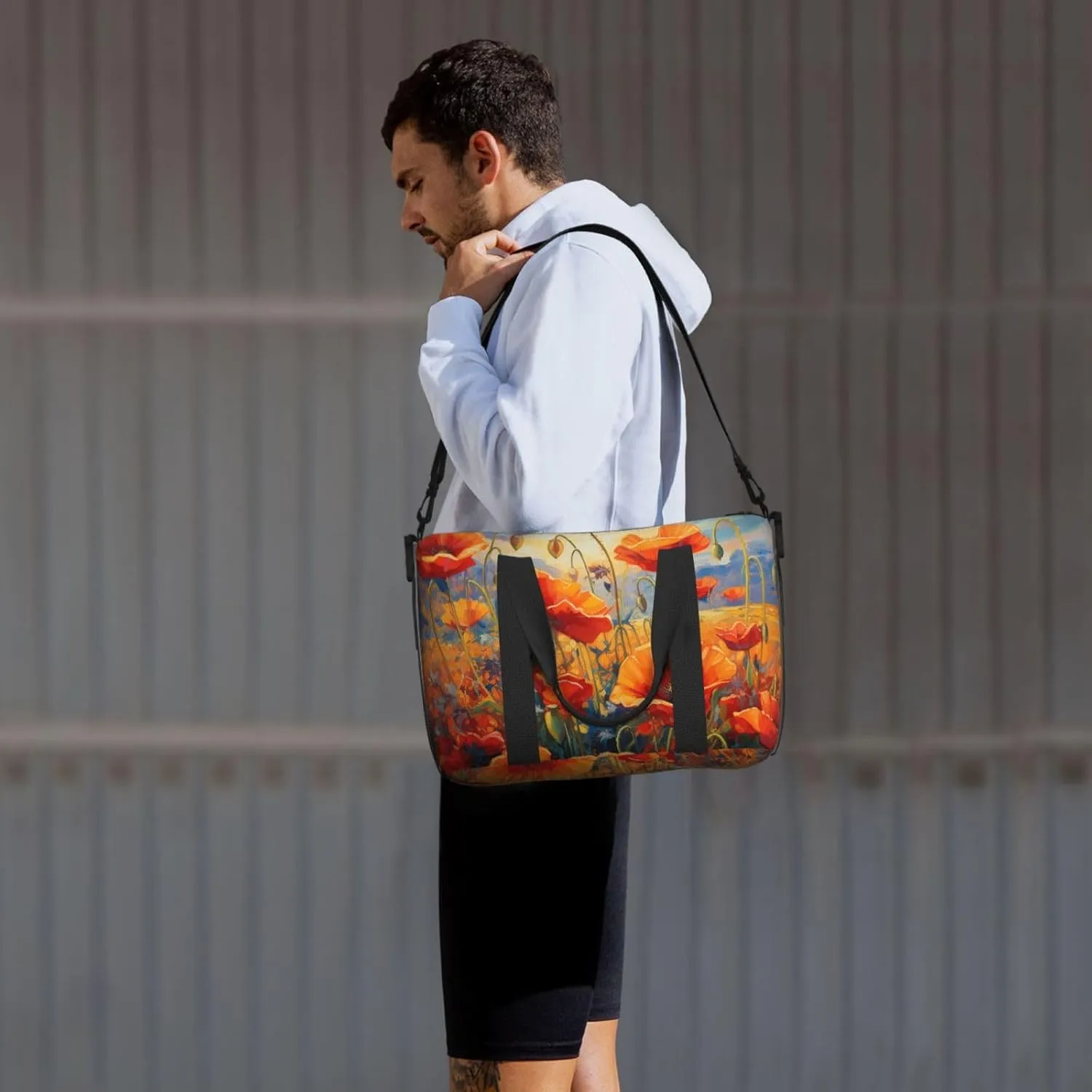 Travel Duffle Bag Watercolor Red Poppy Flower Print Weekender Overnight Bags Luggage Bag for Women Men Waterproof Sports Gym Bag Hand Bag with Shoulder Strap