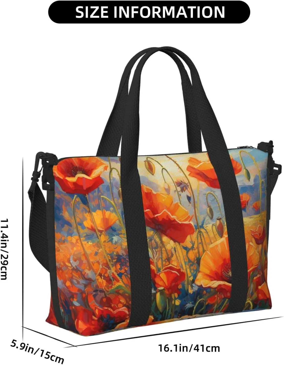 Travel Duffle Bag Watercolor Red Poppy Flower Print Weekender Overnight Bags Luggage Bag for Women Men Waterproof Sports Gym Bag Hand Bag with Shoulder Strap