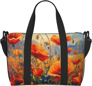 Travel Duffle Bag Watercolor Red Poppy Flower Print Weekender Overnight Bags Luggage Bag for Women Men Waterproof Sports Gym Bag Hand Bag with Shoulder Strap