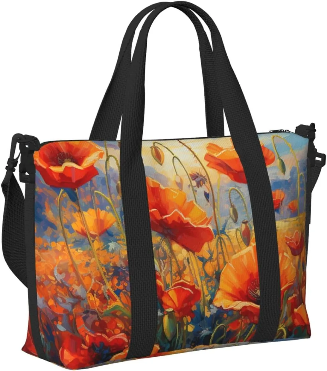 Travel Duffle Bag Watercolor Red Poppy Flower Print Weekender Overnight Bags Luggage Bag for Women Men Waterproof Sports Gym Bag Hand Bag with Shoulder Strap