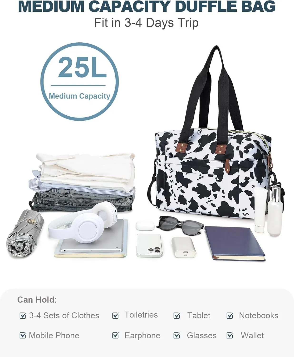 Travel Duffle Bag, Waterproof Weekender Overnight Hospital Bags for Women Men with Toiletry Bag Lightweight Carry on Personal Item Duffle Gym Bag for Travel, Airplanes, Sports
