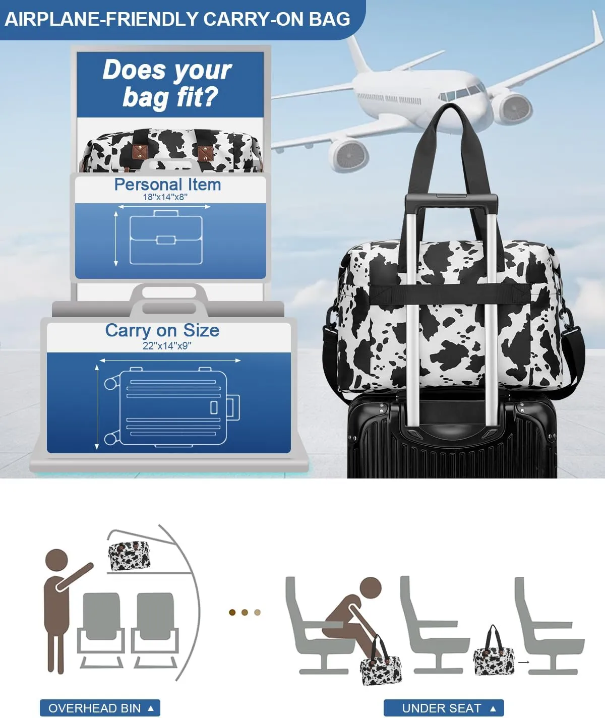 Travel Duffle Bag, Waterproof Weekender Overnight Hospital Bags for Women Men with Toiletry Bag Lightweight Carry on Personal Item Duffle Gym Bag for Travel, Airplanes, Sports