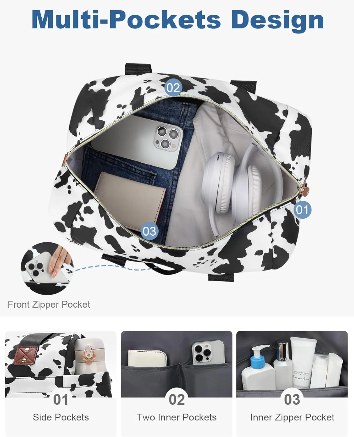 Travel Duffle Bag, Waterproof Weekender Overnight Hospital Bags for Women Men with Toiletry Bag Lightweight Carry on Personal Item Duffle Gym Bag for Travel, Airplanes, Sports