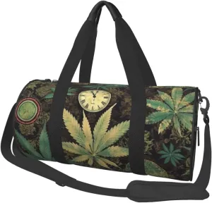 Travel Duffle Bag Weekender Bags for Men Women with Shoe Compartment Large Capacity Weekender Overnight Bag A Puff in Time Weed Marijuana Carry On Tote Bags Sport Gym Bag for Travel Yoga, Black, One