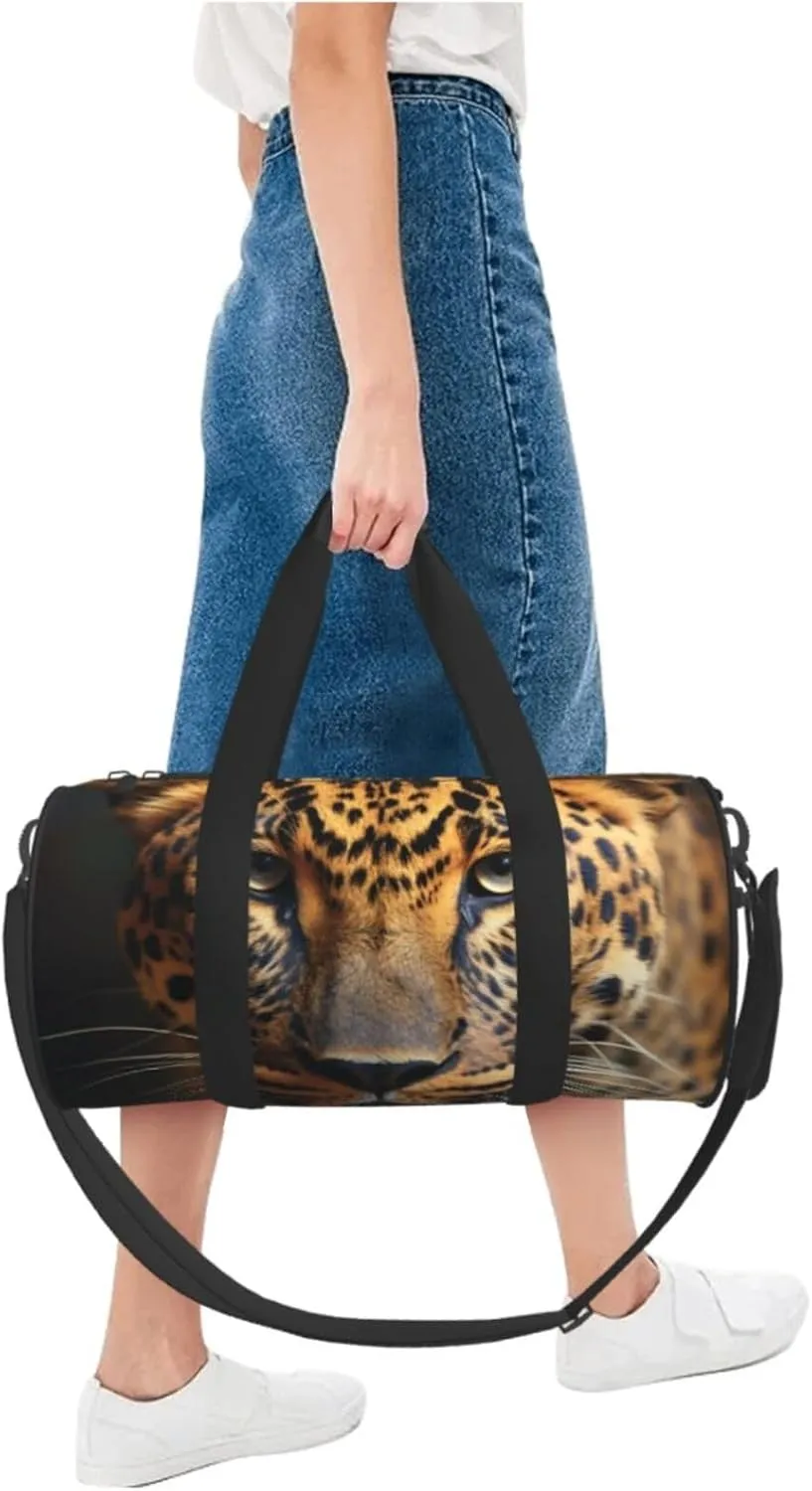 Travel Duffle Bag Weekender Bags for Men Women with Shoe Compartment Large Capacity Weekender Overnight Bag Black & Brown Leopard Carry On Tote Bags Sport Gym Bag for Travel Yoga