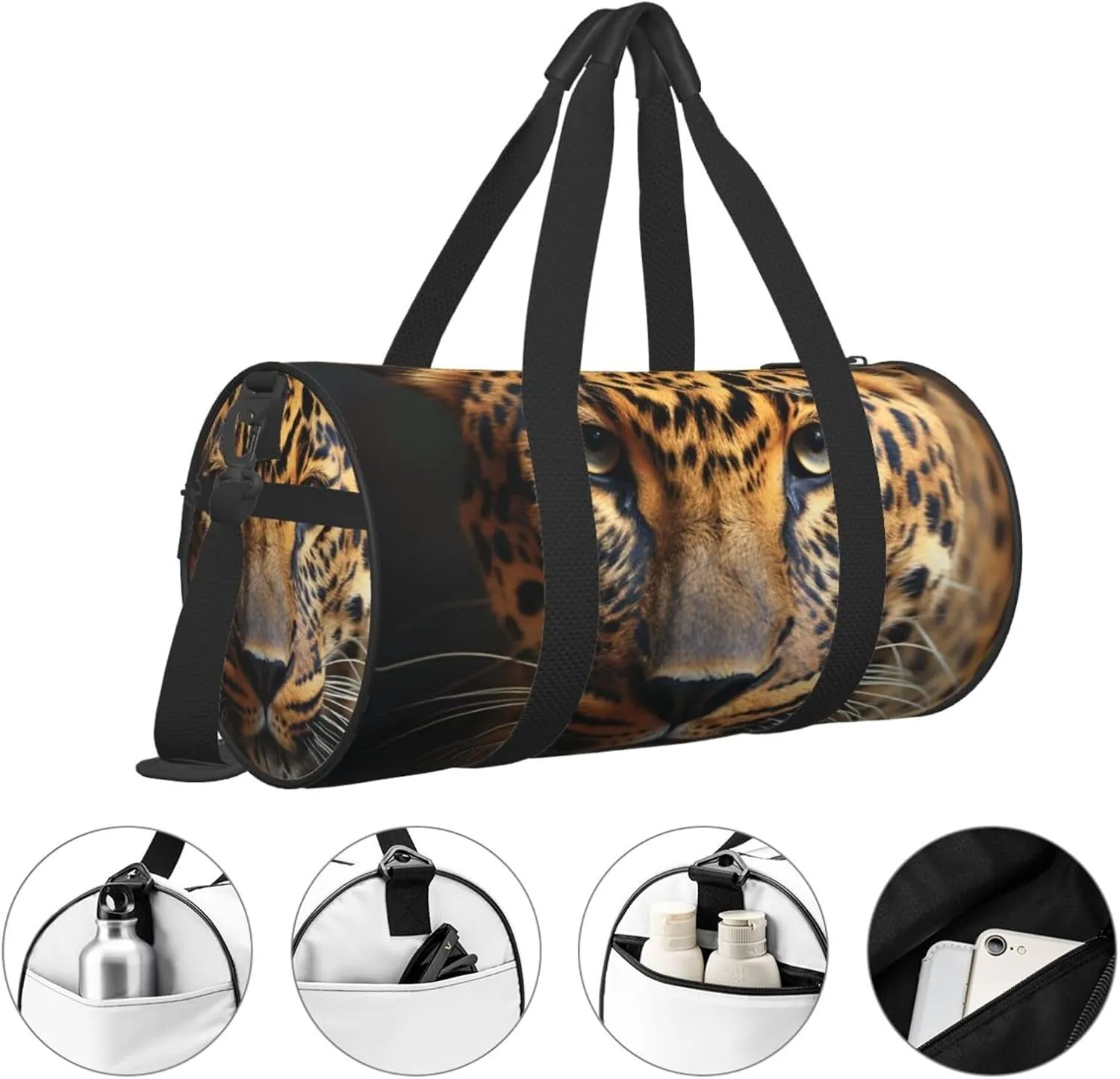Travel Duffle Bag Weekender Bags for Men Women with Shoe Compartment Large Capacity Weekender Overnight Bag Black & Brown Leopard Carry On Tote Bags Sport Gym Bag for Travel Yoga
