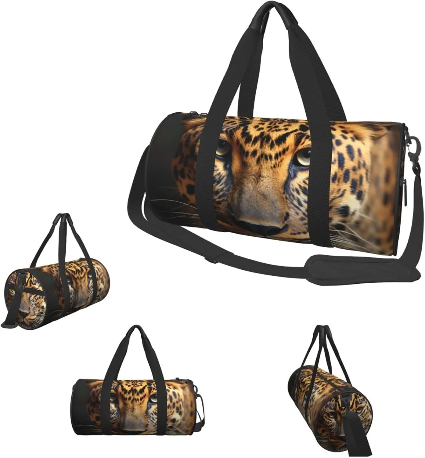 Travel Duffle Bag Weekender Bags for Men Women with Shoe Compartment Large Capacity Weekender Overnight Bag Black & Brown Leopard Carry On Tote Bags Sport Gym Bag for Travel Yoga