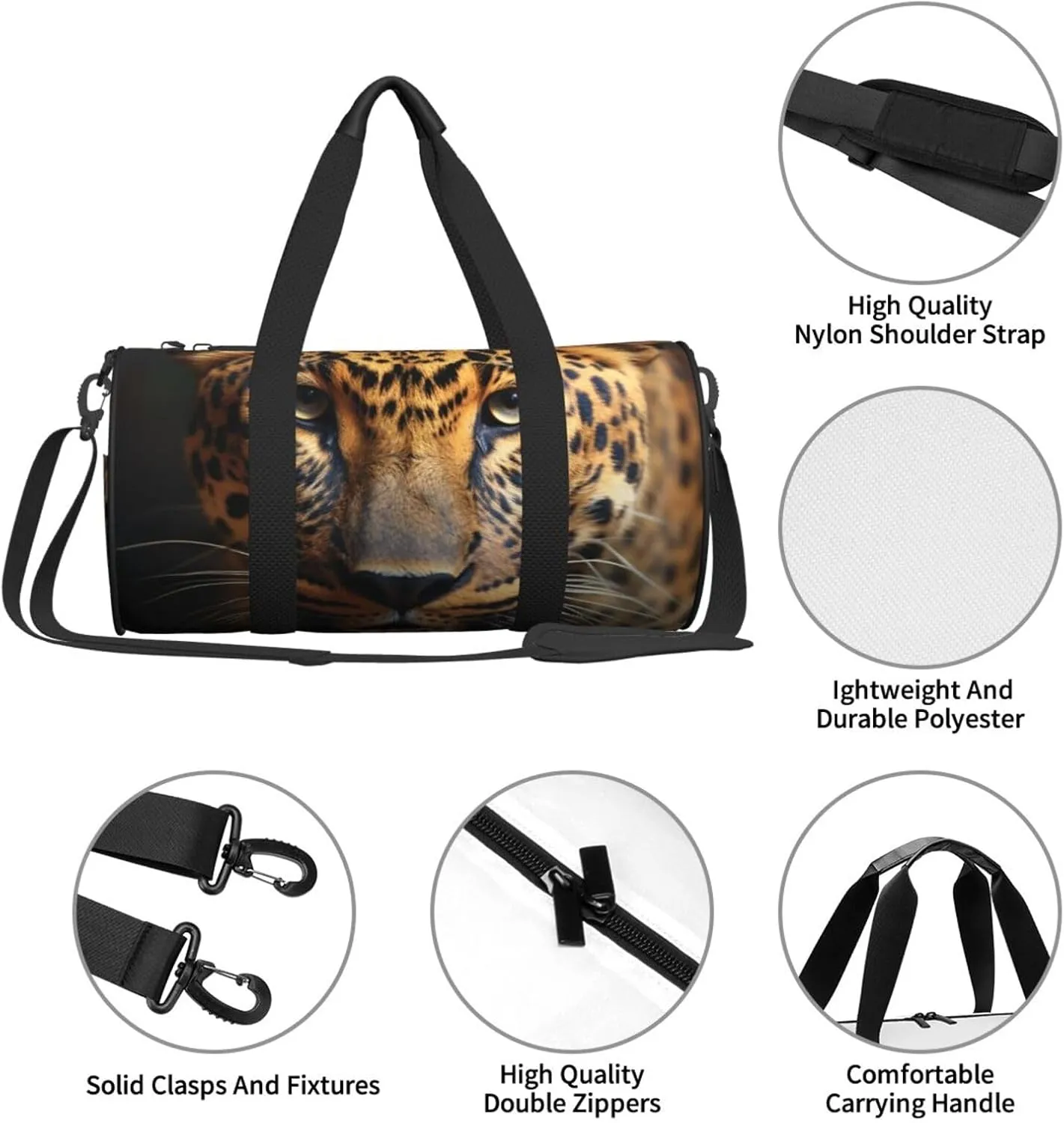 Travel Duffle Bag Weekender Bags for Men Women with Shoe Compartment Large Capacity Weekender Overnight Bag Black & Brown Leopard Carry On Tote Bags Sport Gym Bag for Travel Yoga