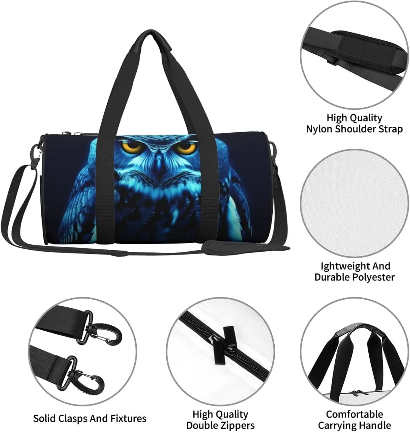 Travel Duffle Bag Weekender Bags For Men Women With Shoe Compartment Large Capacity Weekender Overnight Bag Blue Owl Carry On Tote Bags Sport Gym Bag For Travel Yoga