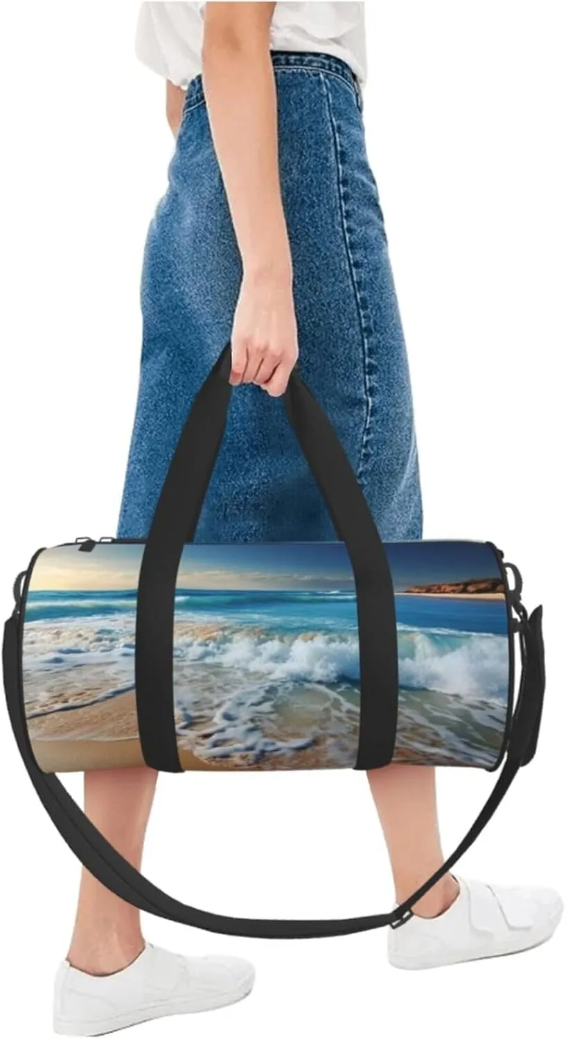 Travel Duffle Bag Weekender Bags For Men Women With Shoe Compartment Large Capacity Weekender Overnight Bag Blue Sea Sandy Beach Carry On Tote Bags Sport Gym Bag For Travel Yoga