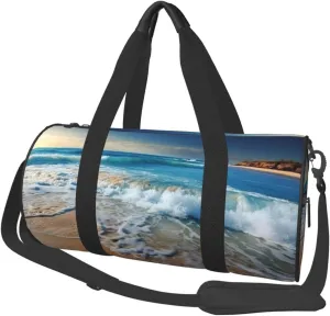 Travel Duffle Bag Weekender Bags For Men Women With Shoe Compartment Large Capacity Weekender Overnight Bag Blue Sea Sandy Beach Carry On Tote Bags Sport Gym Bag For Travel Yoga