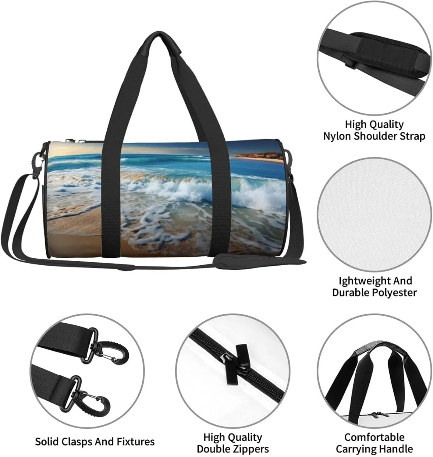Travel Duffle Bag Weekender Bags For Men Women With Shoe Compartment Large Capacity Weekender Overnight Bag Blue Sea Sandy Beach Carry On Tote Bags Sport Gym Bag For Travel Yoga