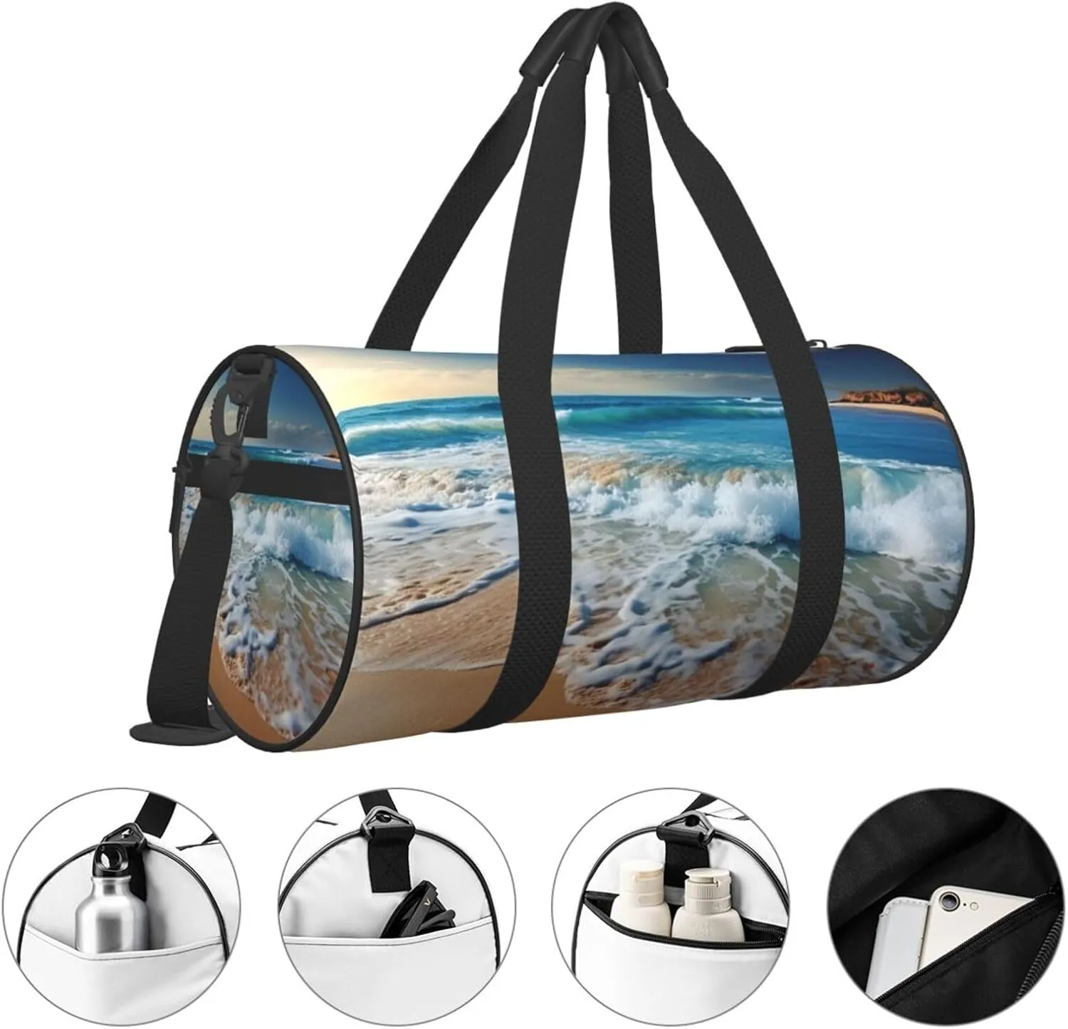 Travel Duffle Bag Weekender Bags For Men Women With Shoe Compartment Large Capacity Weekender Overnight Bag Blue Sea Sandy Beach Carry On Tote Bags Sport Gym Bag For Travel Yoga