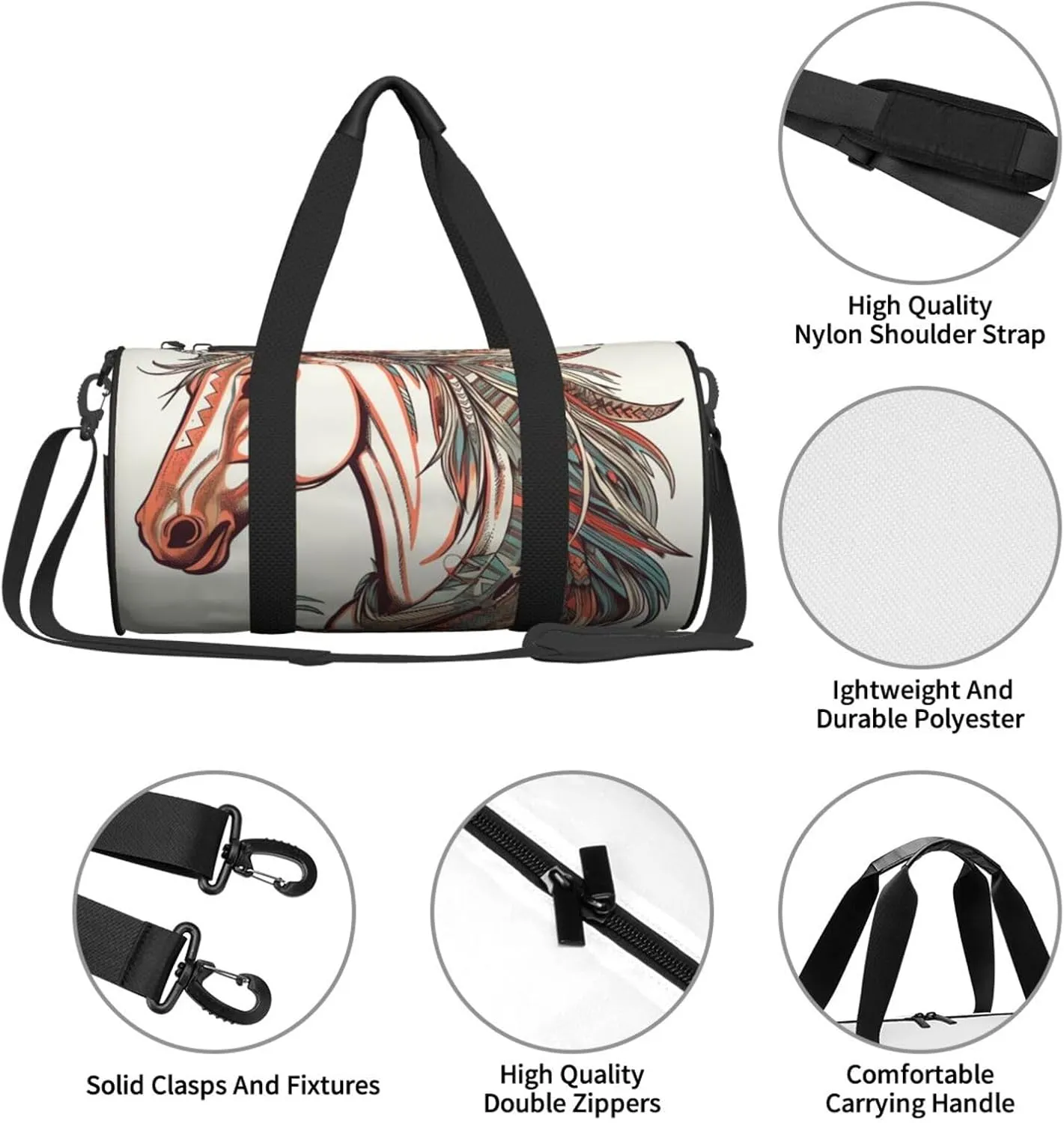 Travel Duffle Bag Weekender Bags for Men Women with Shoe Compartment Large Capacity Weekender Overnight Bag Cupid Arrow Love Horse Carry On Tote Bags Sport Gym Bag for Travel Yoga