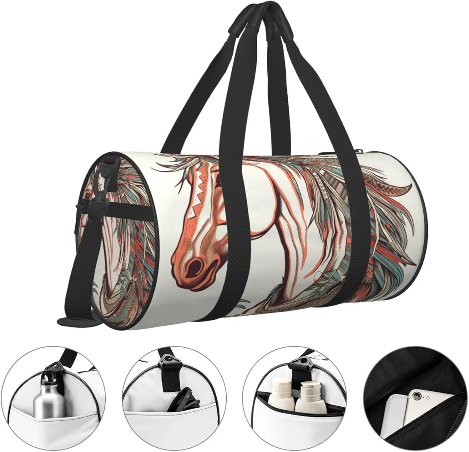 Travel Duffle Bag Weekender Bags for Men Women with Shoe Compartment Large Capacity Weekender Overnight Bag Cupid Arrow Love Horse Carry On Tote Bags Sport Gym Bag for Travel Yoga