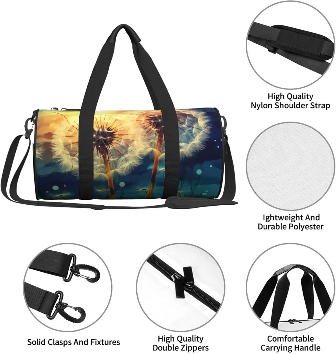 Travel Duffle Bag Weekender Bags for Men Women with Shoe Compartment Large Capacity Weekender Overnight Bag Dandelion DIY Drawing Paint Carry On Tote Bags Sport Gym Bag for Travel Yoga