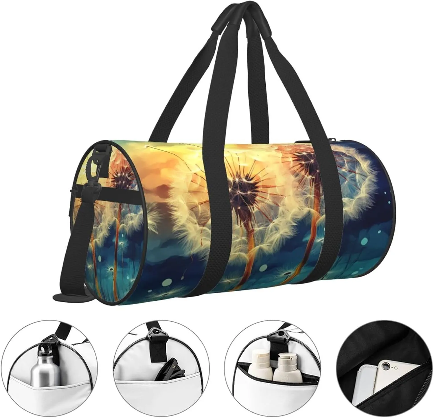 Travel Duffle Bag Weekender Bags for Men Women with Shoe Compartment Large Capacity Weekender Overnight Bag Dandelion DIY Drawing Paint Carry On Tote Bags Sport Gym Bag for Travel Yoga