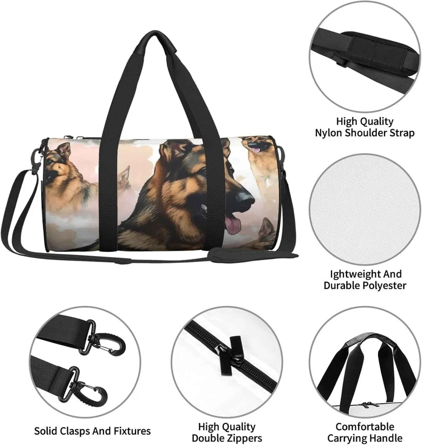 Travel Duffle Bag Weekender Bags for Men Women with Shoe Compartment Large Capacity Weekender Overnight Bag German Shepherd Dog Lovers Carry On Tote Bags Sport Gym Bag for Travel Yoga