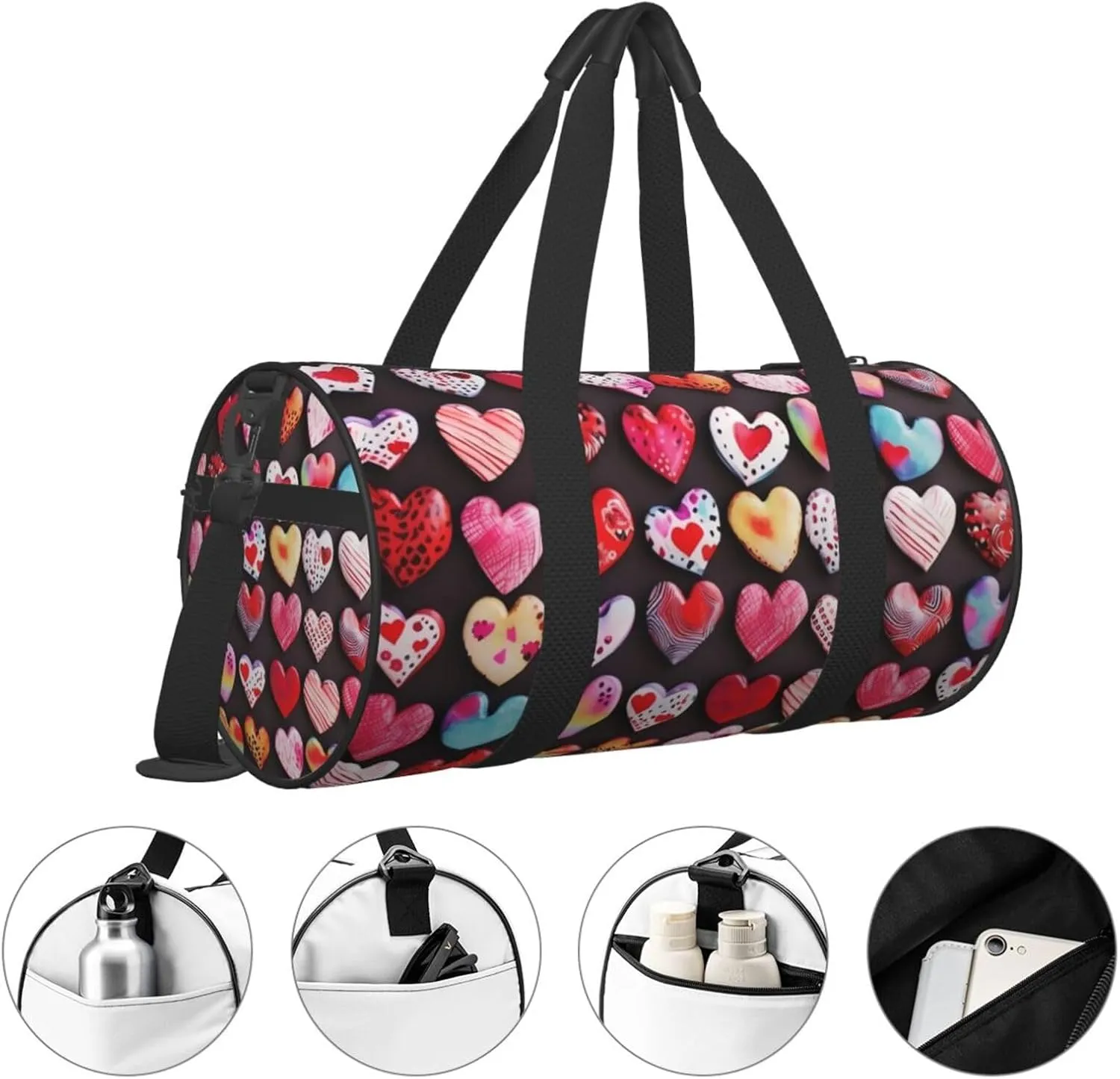 Travel Duffle Bag Weekender Bags For Men Women With Shoe Compartment Large Capacity Weekender Overnight Bag Heart Shapes Carry On Tote Bags Sport Gym Bag For Travel Yoga