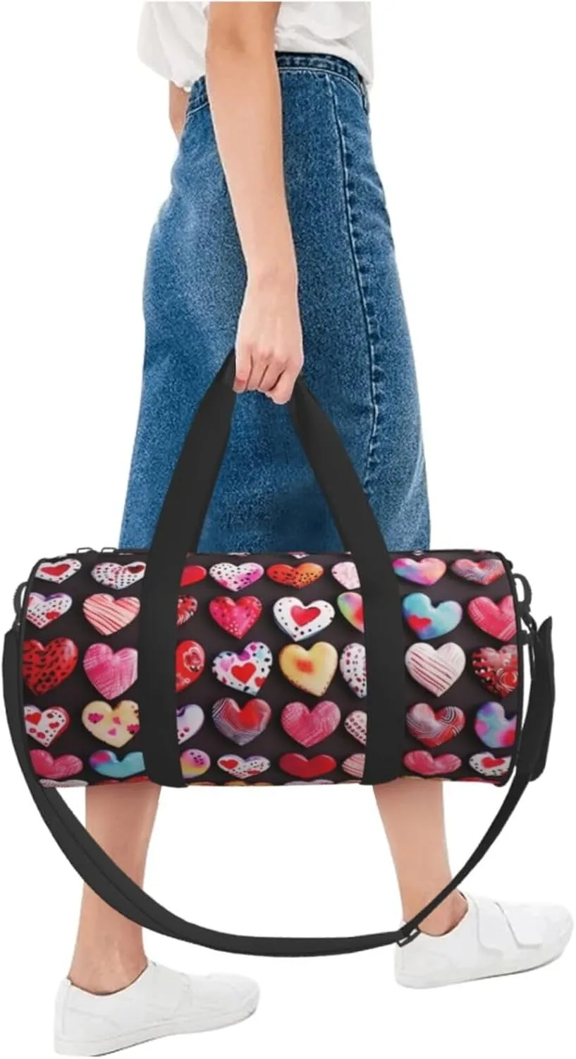 Travel Duffle Bag Weekender Bags For Men Women With Shoe Compartment Large Capacity Weekender Overnight Bag Heart Shapes Carry On Tote Bags Sport Gym Bag For Travel Yoga