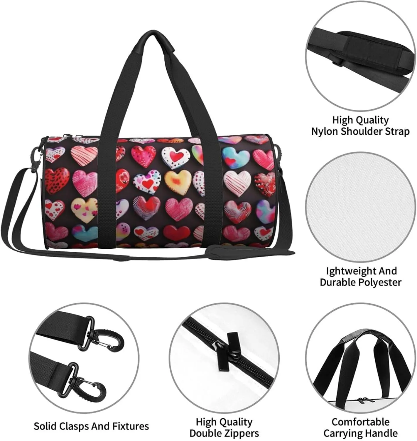 Travel Duffle Bag Weekender Bags For Men Women With Shoe Compartment Large Capacity Weekender Overnight Bag Heart Shapes Carry On Tote Bags Sport Gym Bag For Travel Yoga