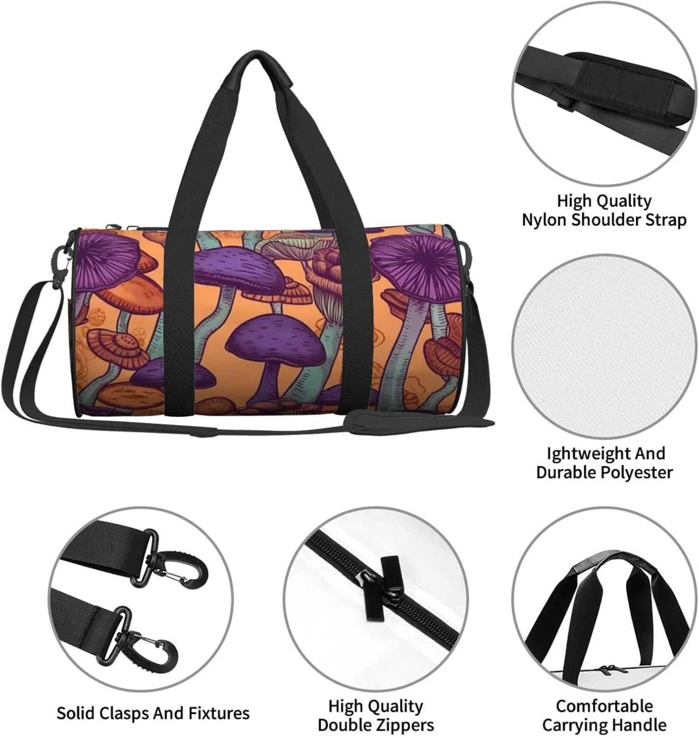Travel Duffle Bag Weekender Bags For Men Women With Shoe Compartment Large Capacity Weekender Overnight Bag Hippie Art Mushrooms Carry On Tote Bags Sport Gym Bag For Travel Yoga
