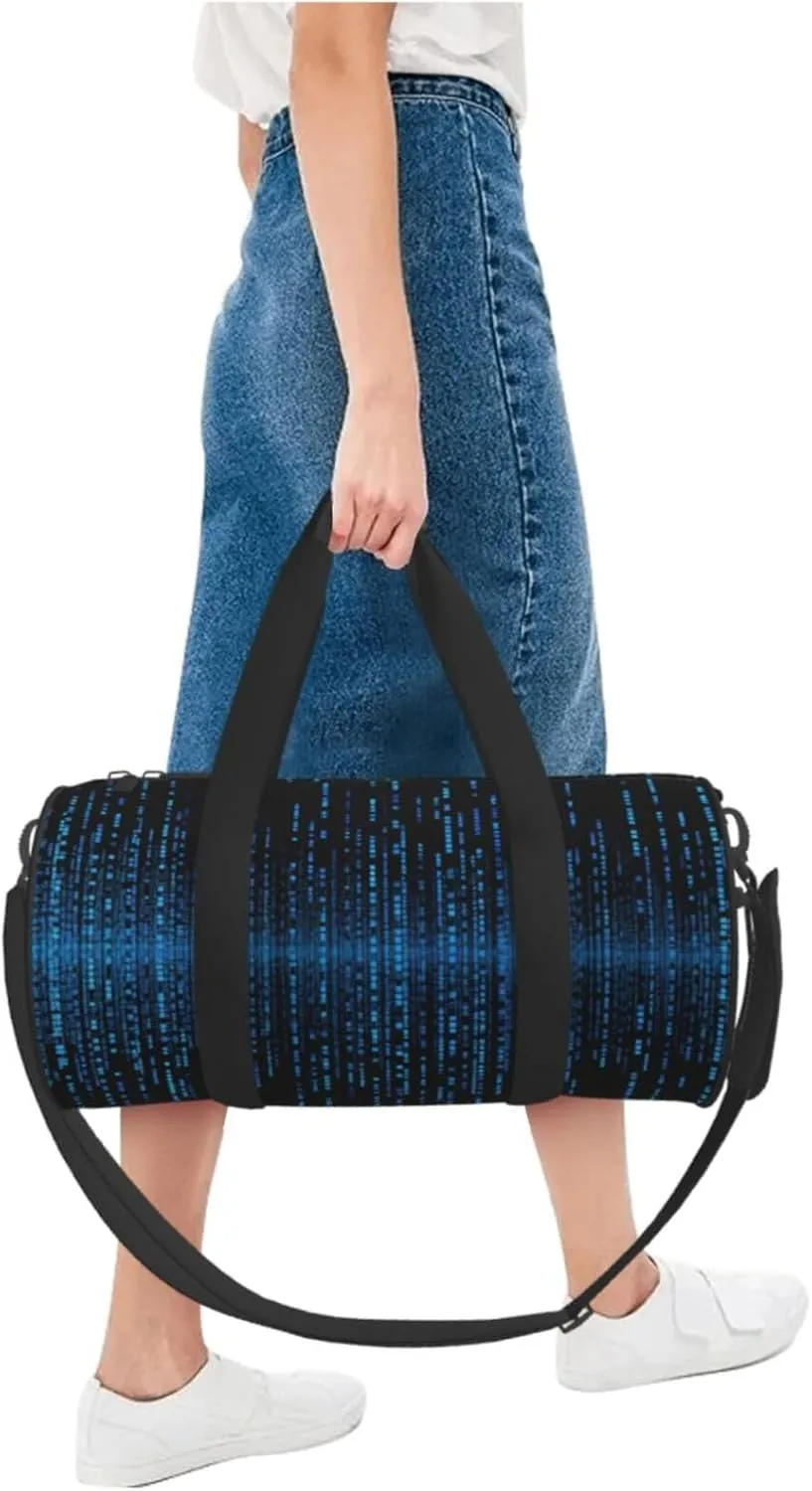 Travel Duffle Bag Weekender Bags for Men Women with Shoe Compartment Large Capacity Weekender Overnight Bag The Blue Binary Matrix Carry On Tote Bags Sport Gym Bag for Travel Yoga