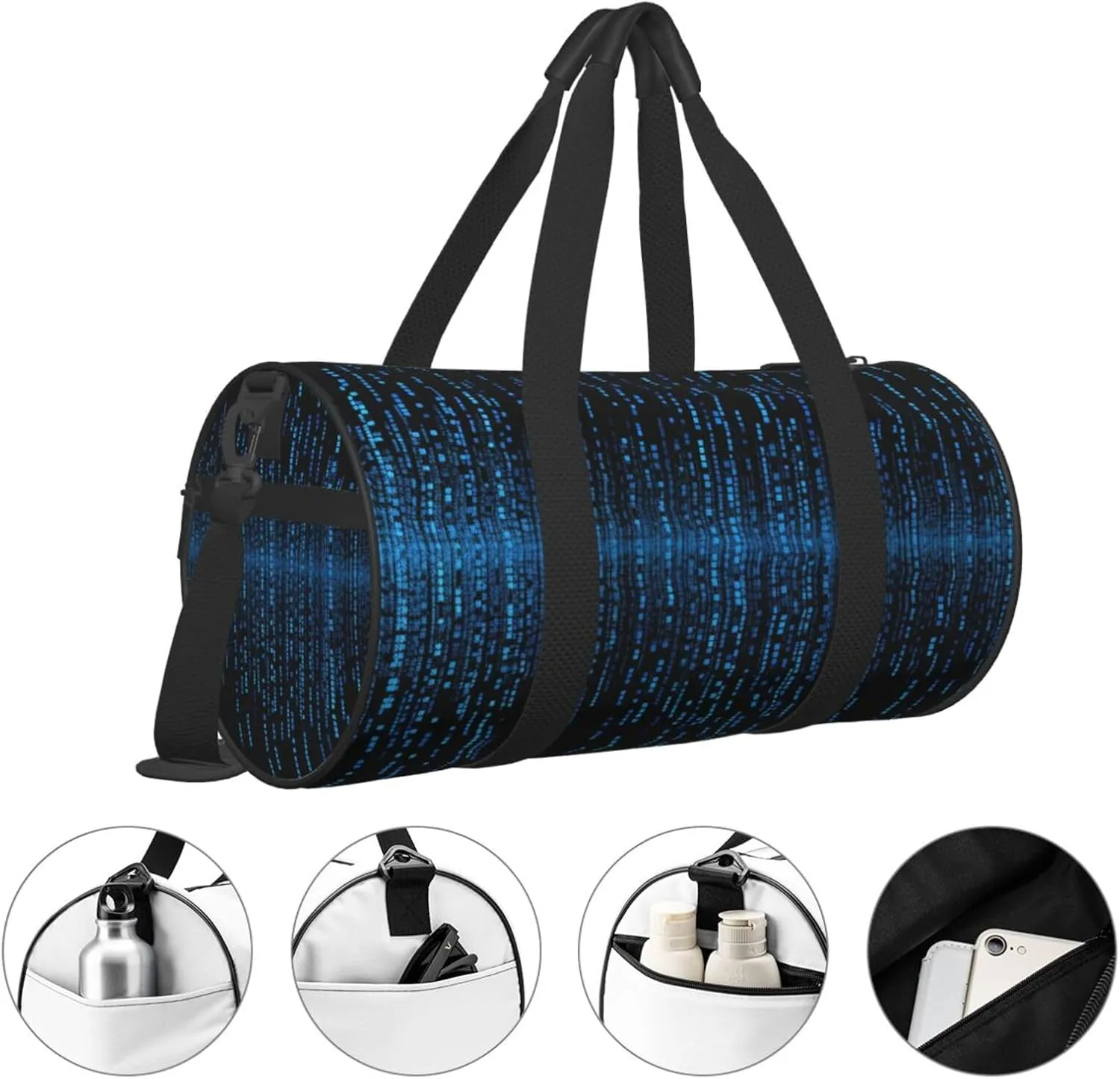 Travel Duffle Bag Weekender Bags for Men Women with Shoe Compartment Large Capacity Weekender Overnight Bag The Blue Binary Matrix Carry On Tote Bags Sport Gym Bag for Travel Yoga