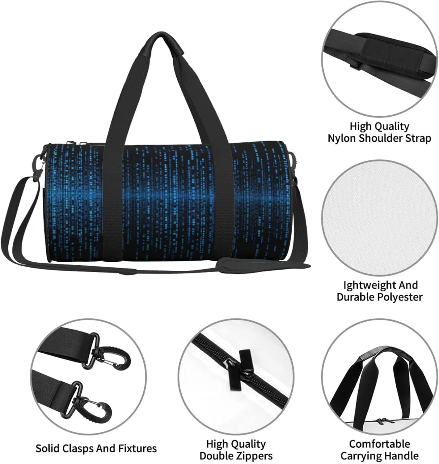 Travel Duffle Bag Weekender Bags for Men Women with Shoe Compartment Large Capacity Weekender Overnight Bag The Blue Binary Matrix Carry On Tote Bags Sport Gym Bag for Travel Yoga