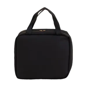 Travel Makeup Bag, Cosmetic Bag with LED Mirror, Adjustable Brightness 3 Lighting Modes, Large Capacity Open Flat Toiletry Bag Make up Organizer with Divider and Handle Black