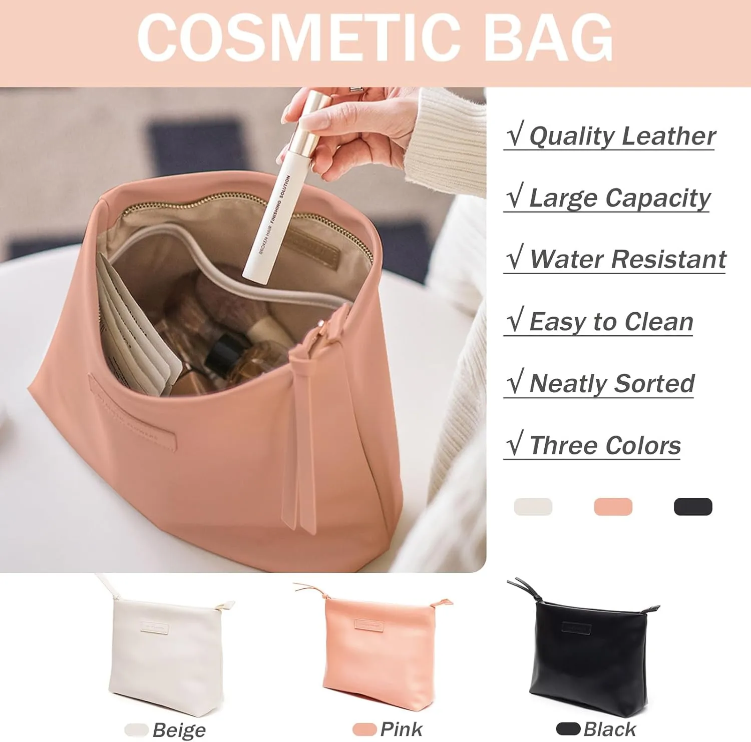 Travel Makeup Bag Large Capacity Cosmetic Bag,Waterproof PU Leather puffer Cosmetic Bag for Women,2023 New Portable Makeup Bag with Divider, Pink