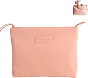 Travel Makeup Bag Large Capacity Cosmetic Bag,Waterproof PU Leather puffer Cosmetic Bag for Women,2023 New Portable Makeup Bag with Divider, Pink
