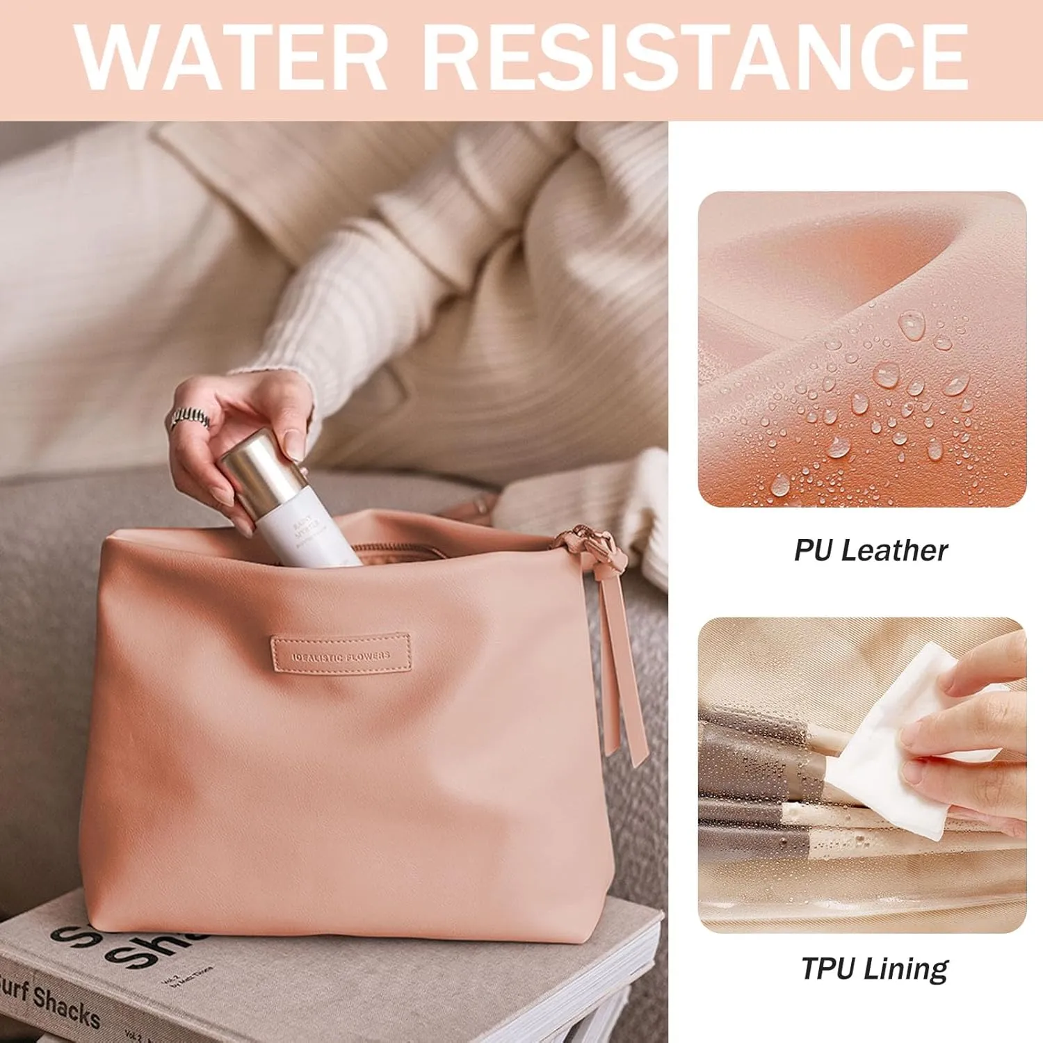 Travel Makeup Bag Large Capacity Cosmetic Bag,Waterproof PU Leather puffer Cosmetic Bag for Women,2023 New Portable Makeup Bag with Divider, Pink