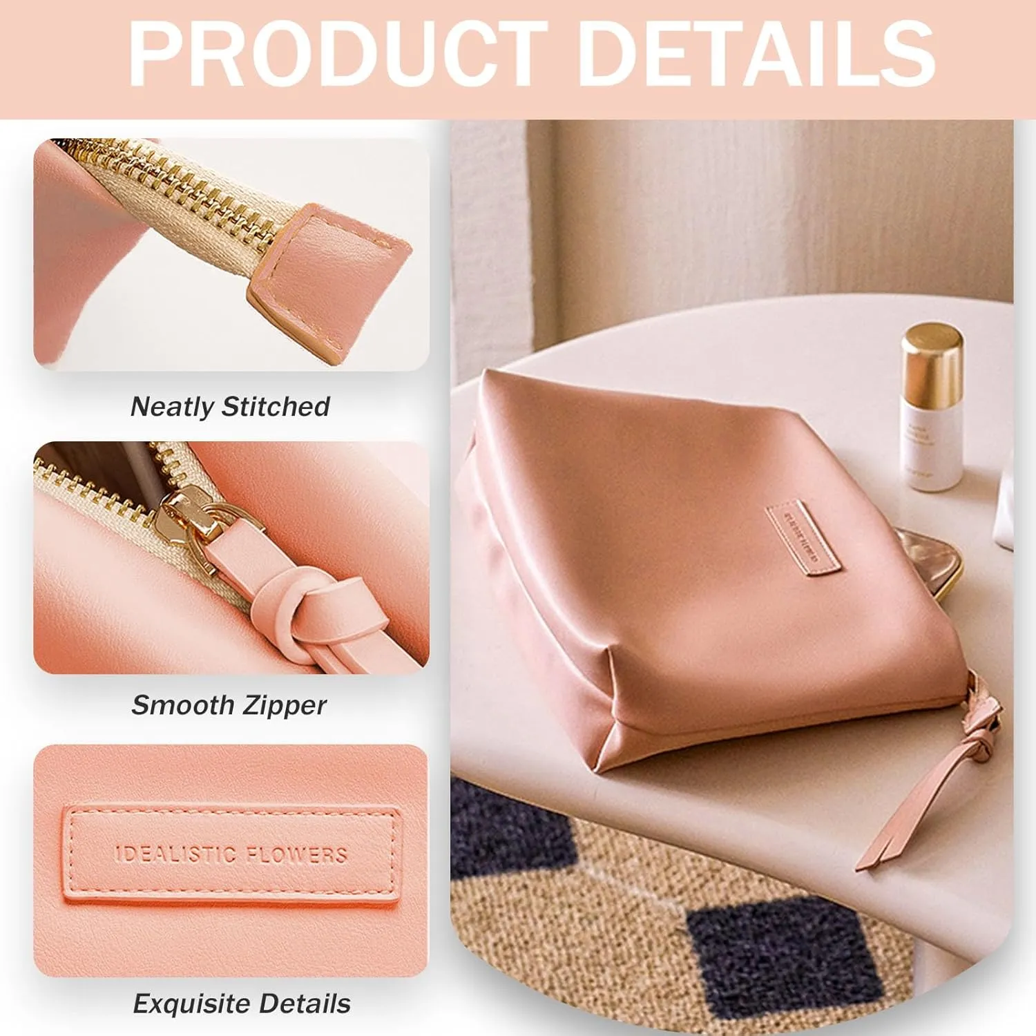 Travel Makeup Bag Large Capacity Cosmetic Bag,Waterproof PU Leather puffer Cosmetic Bag for Women,2023 New Portable Makeup Bag with Divider, Pink