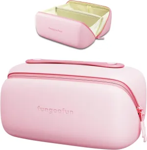 Travel Makeup Bag, Large Capacity Waterproof Cosmetic Bag for Women, Portable Pouch Open Flat Toiletry Bag Make up Organizer with Divider and Handle, Pink