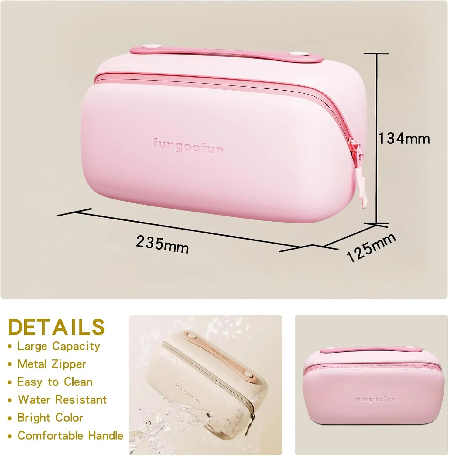 Travel Makeup Bag, Large Capacity Waterproof Cosmetic Bag for Women, Portable Pouch Open Flat Toiletry Bag Make up Organizer with Divider and Handle, Pink