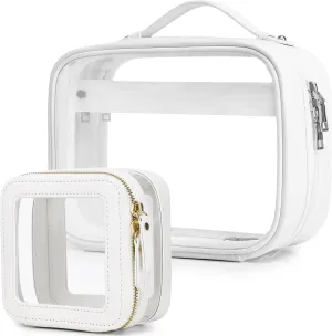 Travel Makeup Bag Set Portable Clear Cosmetic & Toiletry Case Women's Purse Organizer and Car Essentials with Zipper (Y/White, M MINI)
