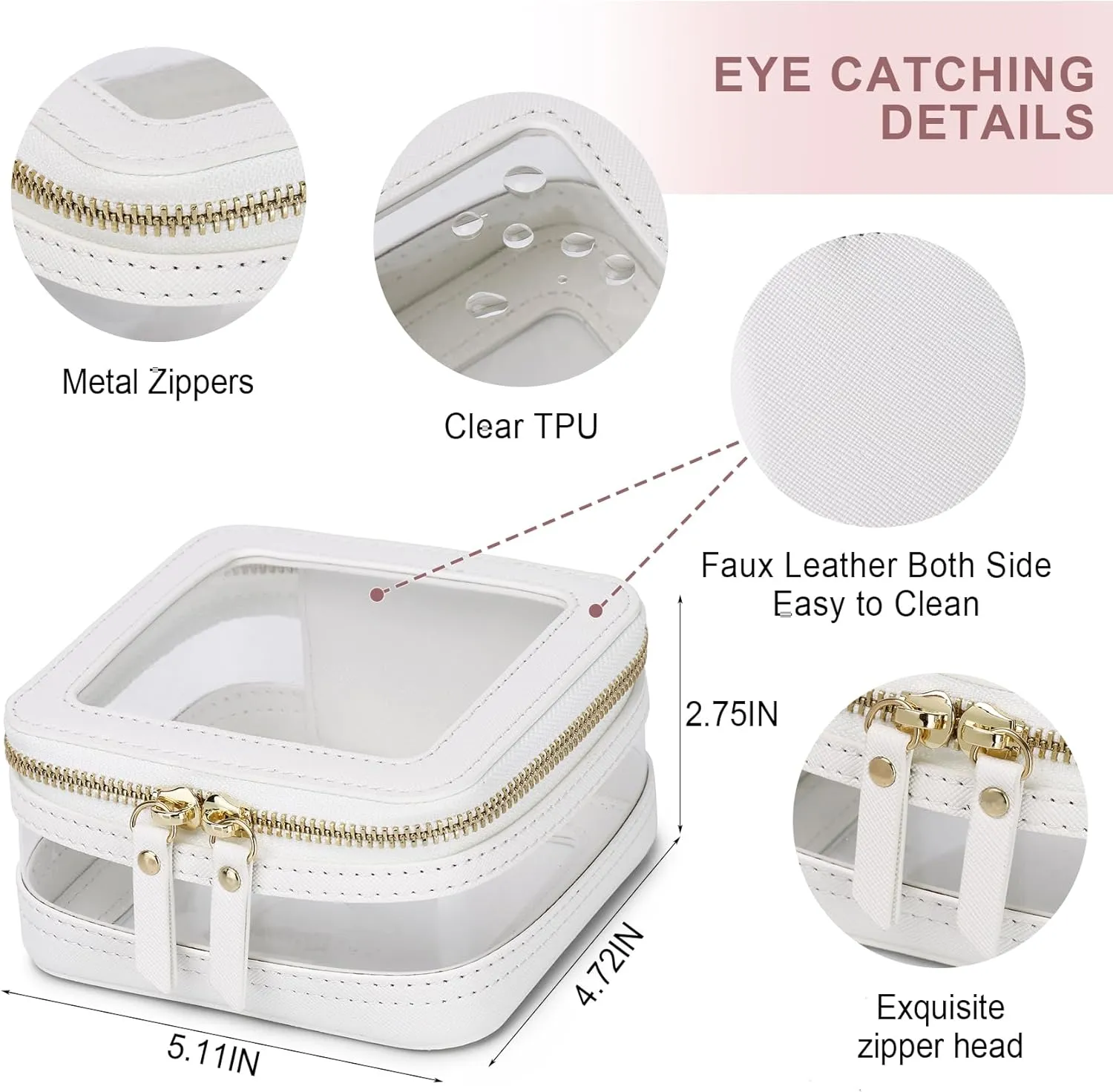 Travel Makeup Bag Set Portable Clear Cosmetic & Toiletry Case Women's Purse Organizer and Car Essentials with Zipper (Y/White, M MINI)
