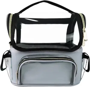 Travel Makeup Bag, Waterproof Cosmetic Cases for Traveling, Makeup Brushes Holder Organizer with Adjustable Dividers, Train Case for Women, Grey Blue
