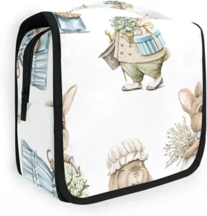 Travel Toiletry Bag Cosmetic Bag Easter Rabbits Bunny in Vintage Clothes Portable Hanging Cosmetic Case Traveling With Leakproof Compartment Makeup Toiletries Cosmetic Organizer for Women Men