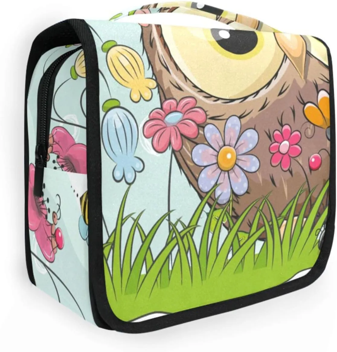 Travel Toiletry Bag Cosmetic Bag Fat Owl Flowers Bee Portable Hanging Cosmetic Case Traveling With Leakproof Compartment Makeup Toiletries Cosmetic Organizer for Women Men
