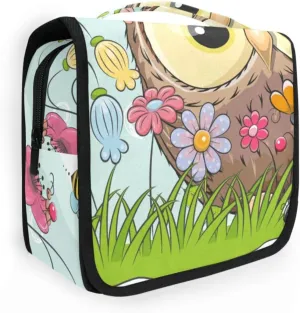 Travel Toiletry Bag Cosmetic Bag Fat Owl Flowers Bee Portable Hanging Cosmetic Case Traveling With Leakproof Compartment Makeup Toiletries Cosmetic Organizer for Women Men