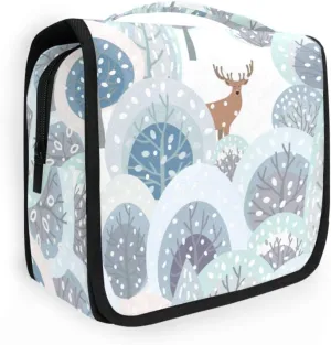 Travel Toiletry Bag Cosmetic Bag Winter Forest Trees Deer Fox Portable Hanging Cosmetic Case Traveling With Leakproof Compartment Makeup Toiletries Cosmetic Organizer for Women Men